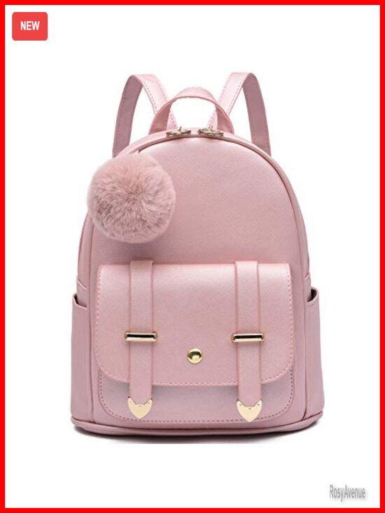 Mini PU Leather Backpack Purse with Pompom Pendant by IHAYNER main image 6